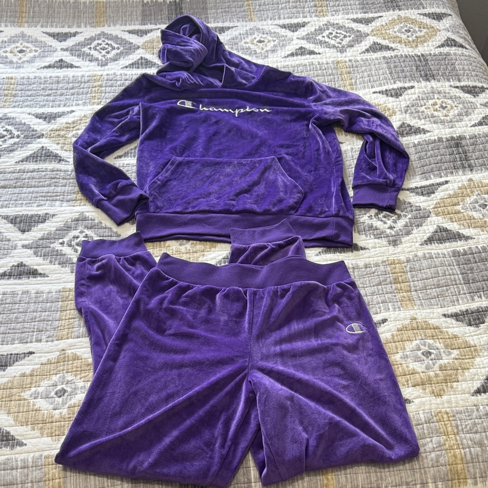 Champion Purple Velour Hoodie and Pants Set